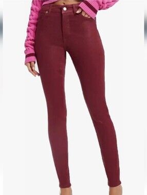 Good American Women's Good Legs Coated Skinny Jeans Burgandy Size 00